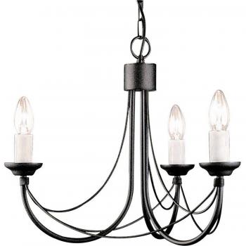Lámpara colgante Carisbrooke, negra, 3 bombillas, araña de acabado negro claro, compatible con bombillas E14