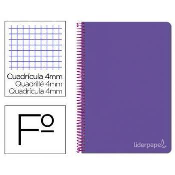 Cuaderno espiral Liderpapel folio Witty tapa dura 80h 75gr cuadro 4mm con margen color violeta