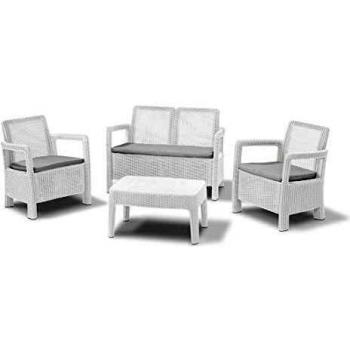 Keter - Conjunto de jardin de 4 plazas Tarifa Lounge con cojines incluidos, Color blanco