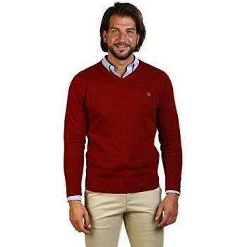 Jersey Hombre Cuello Pico Cuello en V. Suéter Mangas largas Burdeos. Jersey Hombre Punto JI1JPICO-Burdeos