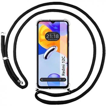 Funda Colgante Transparente Antigolpes con Cordón Negro para Xiaomi Redmi 12C