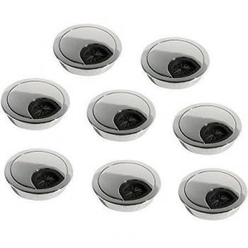 Emuca - Pasacables de mesa circular Ø60mm de zamac cromado, tapa pasacables encastrable en mesa de oficina/escritorio, lote de 8