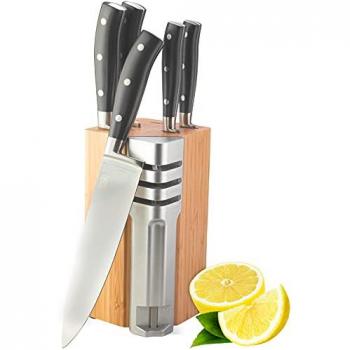 Henley 5-Piece Bamboo Knife Block Set with Detachable 3-Stage Sharpener - Personalizable Kitchen Knives by Taylor's Eye Witness