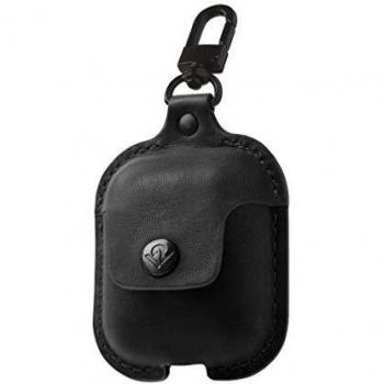 Twelve South AirSnap | Leather Protective Case/Cover with Loss Prevention Clip for AirPods & Wireless Charging Case for AirPods, Black
