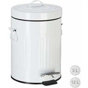 Papelera Vintage con Pedal para Cocina y Baño, Metal, 5 Litros, Blanca - Relaxdays