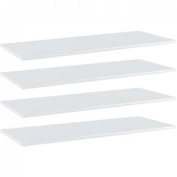 High Gloss White Bookshelf Boards Set of 4, Engineered Wood, 100x40x1.5 cm