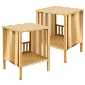 Set de 2 Mesas Auxiliares Multifuncionales Varde de Bambú Natural 50x39x33 cm con Compartimento Abierto