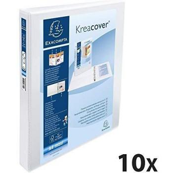 Carpeta Exacompta 4 anillas mixtas 30mm forrada 3 bolsos exteriores Krea Cover - A maxi - Blanco