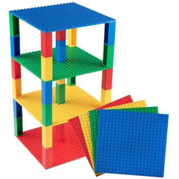 Strictly Briks Pack de 4 Bases con 30 Ladrillos separadores 2 x 2 - Construcción en Forma de Torre - Compatible con Todas Las Marcas - 15,24 x 15,24 cm - Amarillo, Rojo, Verde, Azul