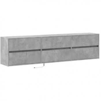 Mueble de TV de pared con LED gris hormigón 180x31x45 cm