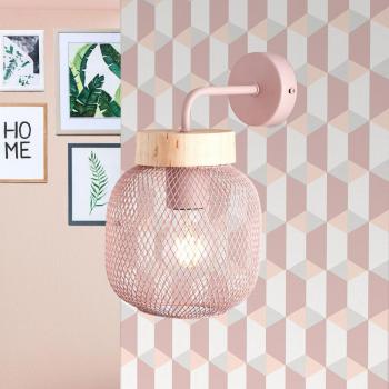 Aplique de pared Giada en rosa y madera, altura 26.5 cm, E27, metálico y de madera