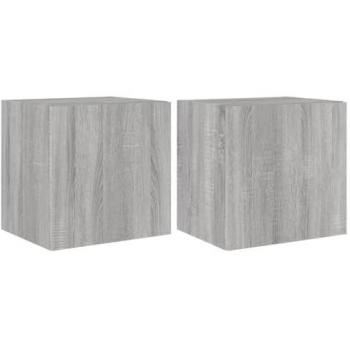 Mueble TV de pared con estantería multimedia y luces LED, 2 piezas, color sonoma, dimensiones 40,5 x 35 x 40 cm