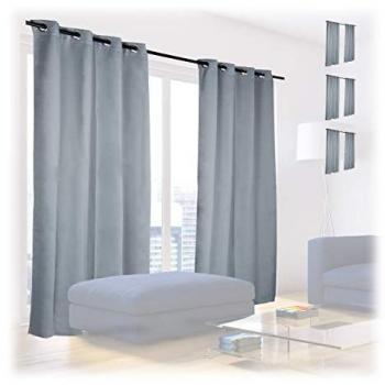 Set de 8 Cortinas Opacas Modernas Color Gris con Ojales, 245 x 135 cm, Lavables, para Dormitorio o Salón