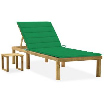 Tumbona de jardín con mesa y cojín de madera de pino impregnada