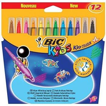 Rotuladores BIC Kids Kid Couleur XL Punta Ancha Lavables - Estuche de 12 Colores