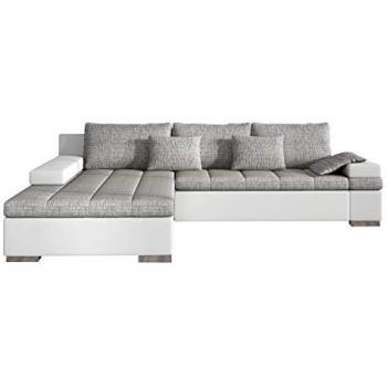 Sofá rinconero Comfivo 113, gris, con función de descanso y caja de ropa de cama, dimensiones 310 x 175 x 83 cm