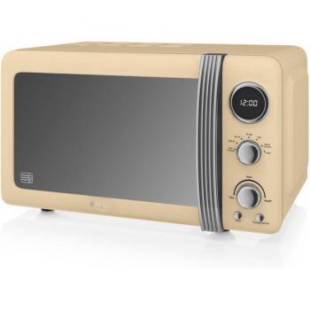 Swan Retro SM22030CNEU Microondas Digital 20L, 5 Niveles de Potencia, Función Descongelación, Temporizador 60 Minutos, Puerta Espejo, Plato Giratorio