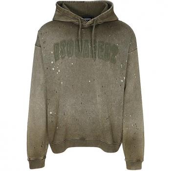 DSQUARED2 Vintage Effect Olive Hoodie for Men - Size L