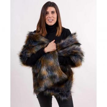 Estola de fiesta ecopiel en azul y mostaza