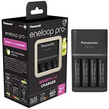 Cargador Rápido Panasonic Eneloop BQ-CC55 + 4 Pilas Recargables AA 2500mAh Pro