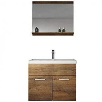 Mueble de Baño Montreal 02 60cm Roble Marrón con Espejo y Armario Lavabo