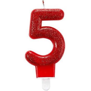 Vela de cumpleaños número 5, diseño con purpurina de 7,6 cm, de Amscan