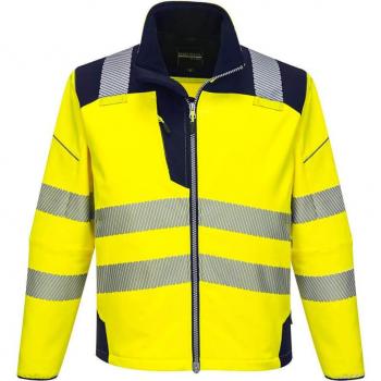 Chaqueta Softshell de Alta Visibilidad Portwest PW3 T402, colores en contraste, bandas termosoldadas, tamaño XS, color amarillo/marino