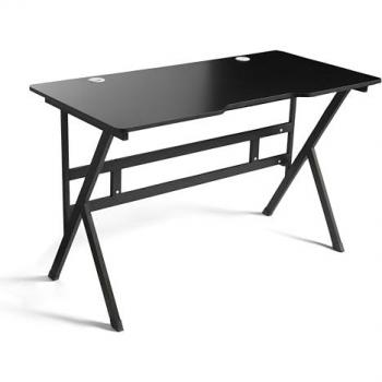 Mesa Gaming LED 120x60cm Ergonomica con Tablero Efecto Fibra de Carbono, Soporte para Monitores de hasta 40, Carga 60kg, Posavasos y Pinza para Auriculares