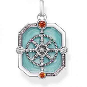 Colgante Thomas Sabo Wheel of Karma en color turquesa con piedras de colores, plata PE961-340-7