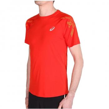 Asics Stripe SS Top de Manga Corta, Hombre, Rojo