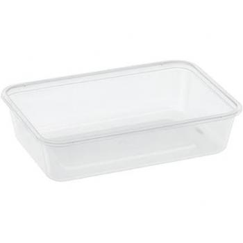 Envase Rectangular Plástico PP Transparente 500ml (25 Uds) - Apto para Microondas, Sin Tapa, Reutilizable
