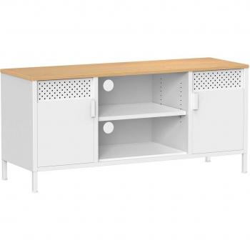 Mueble de TV para pantallas hasta 55 pulgadas con puertas y 3 estantes ajustables, ideal para sala de estar y dormitorio, 2 puertas, color blanco
