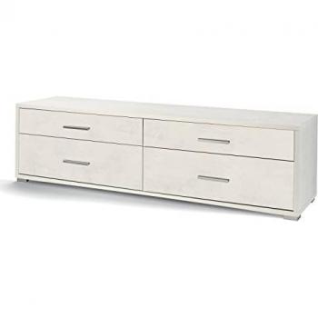 Mueble de TV bajo con 4 cajones en color Óxido Blanco, dimensiones 179x47x50 cm