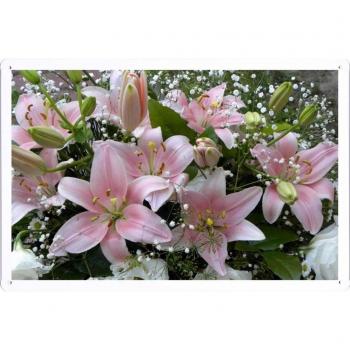 Metal cartel Cartel de chapa Hojalata sesión Flower Tin Sign Lilies Flowers Gypsophila Bouquet Buds 41151 Retro Vintage Pared Decoración by hamgaacaan