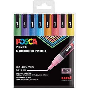 UNI Posca PC 3M Sparkling - Pack de 8 Marcadores de Pintura