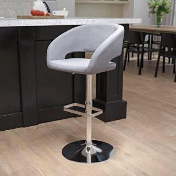 Flash Furniture Contemporary Gray Fabric Adjustable Height Barstool with Rounded Mid-Back and Chrome Base, 42 x 21 x 20.5