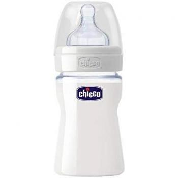Chicco Wellbeing - Biberón de vidrio/cristal con tetina silicona, flujo normal, 150 ml, 0 m+