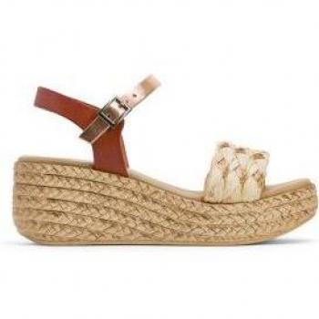 Sandalias de Cuña en Cuero Rose Gaia con Detalles Fantasía