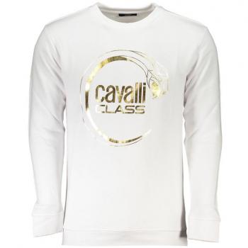 Cavalli Class White Cotton Sweatshirt with Piercing Snake Logo - Size M
