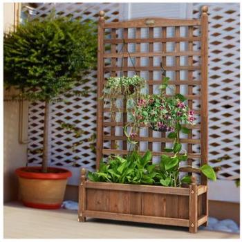 Solid Wood Planter Box with Trellis - 25 in. L x 11 in. W x 48 in. H, 228.5 qt., Indoor/Outdoor, Rectangular, Dark Brown Wood