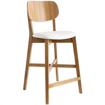 Taburete de bar roble y asiento blanco A65 cm LUCIA