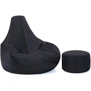 Puf Gaming Recliner Interior y Exterior con Reposapiés - Negro, Resistente al Agua, 80x82x70cm