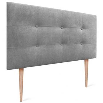 Cabecero Acolchado Capitone Tapizado en Tela Acualine y Polipiel - Grosor 8cm, Tamaño 105x115cm con Patas (Color Gris)