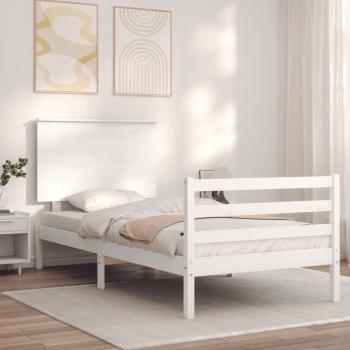 Cama individual con cabecero blanco 90x200 cm en madera maciza