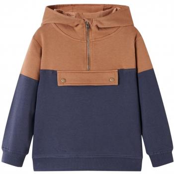 Sudadera Infantil con Capucha y Media Cremallera Antracita Coñac 128