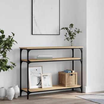 Mesa consola de madera de ingeniería 100x29x75 cm en color Negro, Roble Sonoma y Roble ahumado para salón, entrada o recibidor
