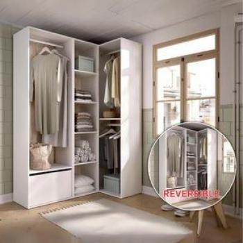 Armario Vestidor Suit 2 Módulos + 3 Barras + Zapatero Blanco/Natural 205X144,5X79,5 Cm