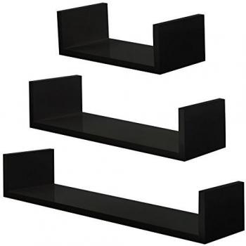 Estantería flotante Tectake Luisa - 3 estantes de madera negra para pared, montaje rápido y fácil, soportes no visibles, diseño adaptable a todos los estilos de decoración