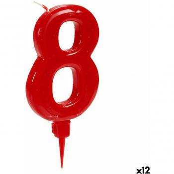 Vela de Cumpleaños Roja Número 8 (12 Unidades)