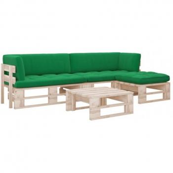 Juego de sofás de palets con almohadas 4 piezas en pino impregnado